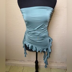 Thirty/Thirty LA Ruched Strapless Tube Top Ruffle Hem Y2K Fairycore- Small
